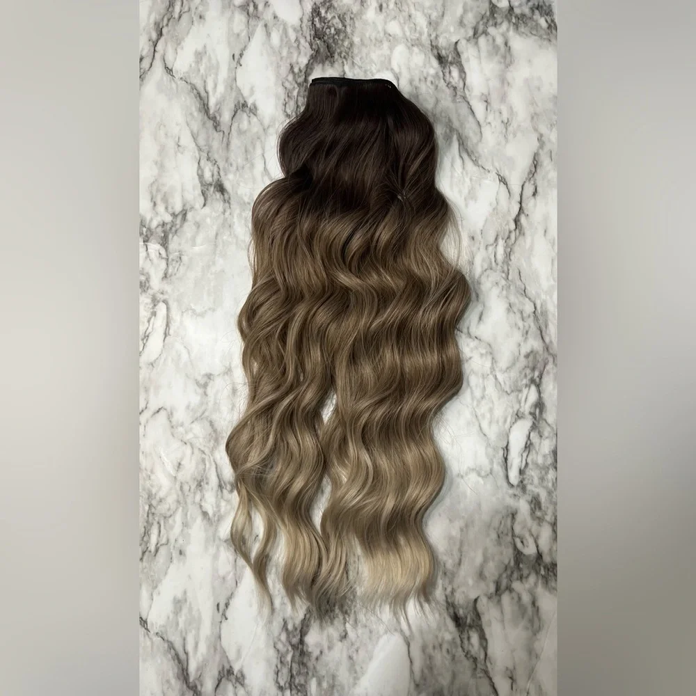 22 Inch Balayage Brown & Blonde Clip in Curly Hair Extensions Set - human blend